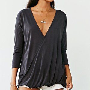 UO Silence + Surplice Dark Gray Wrap Top
